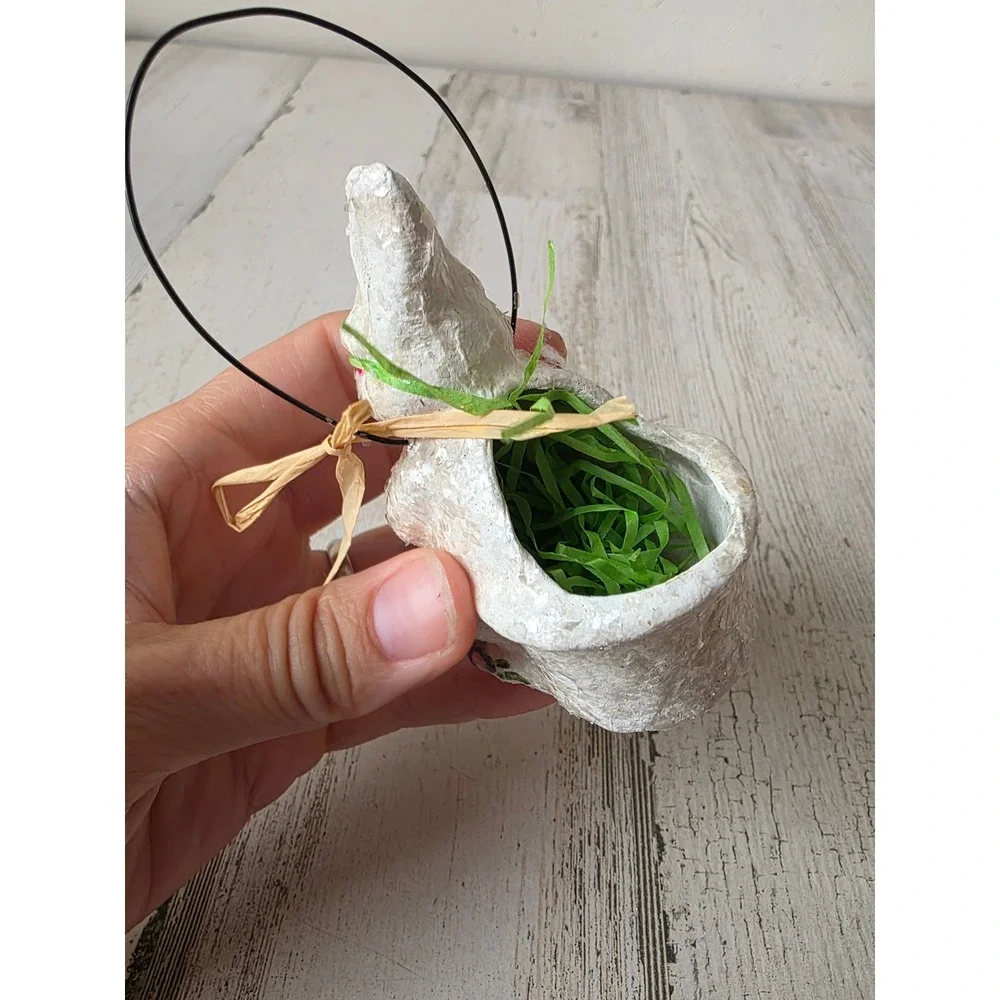 Vintage paper mache bunny rabbit Easter basket mini paper decor spring